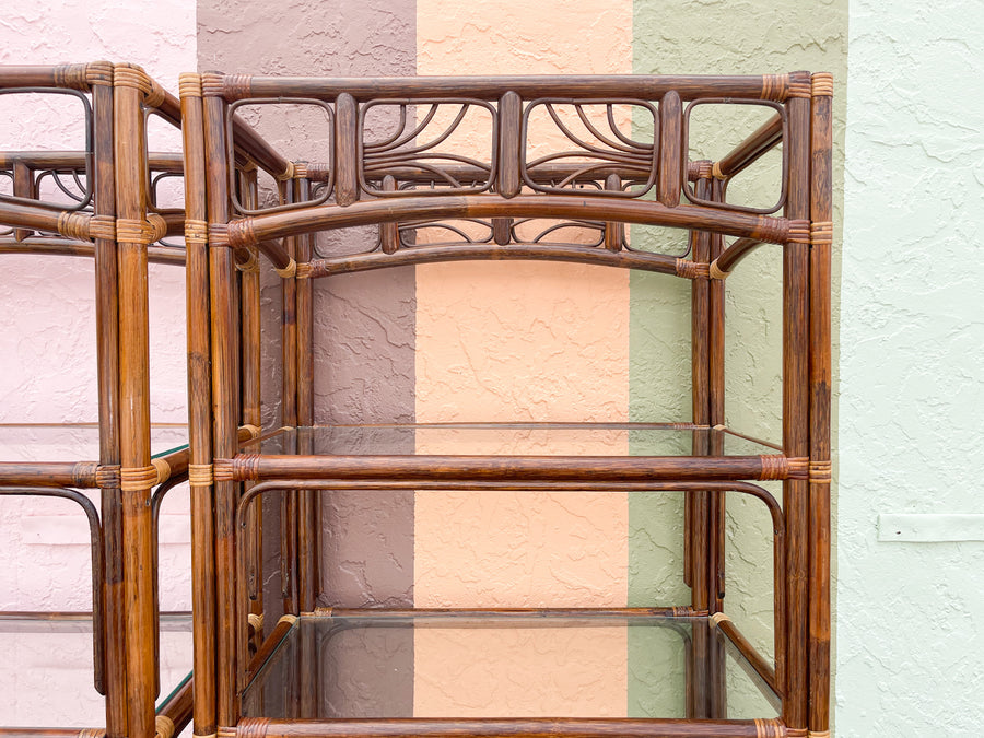 Pair of Island Chic Rattan Etageres