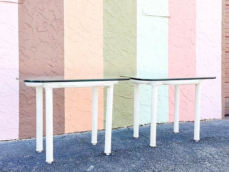 Pair of Geometric Pencil Reed Rattan Side Tables