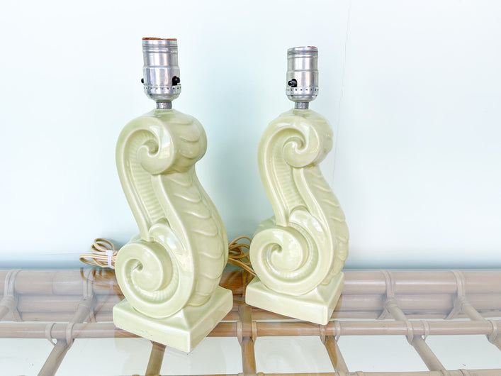 Pair of Petite Key Lime Art Deco Lamps