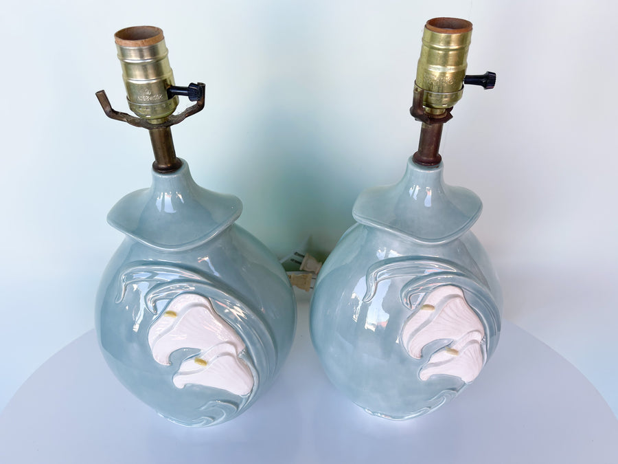 Pair of Petite Seafoam Lily Lamps