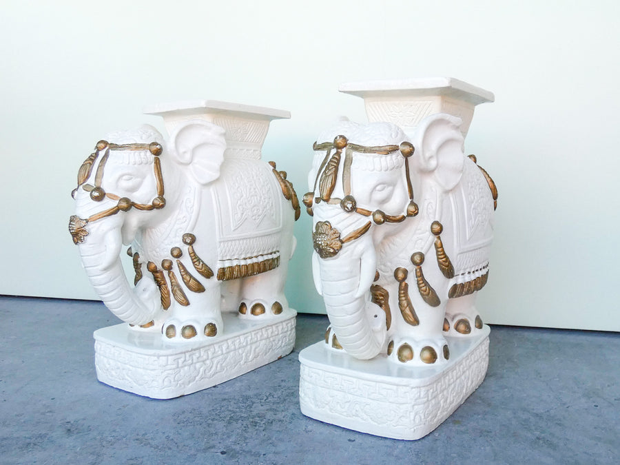 Pair of White Elephant Terracotta Garden Seats