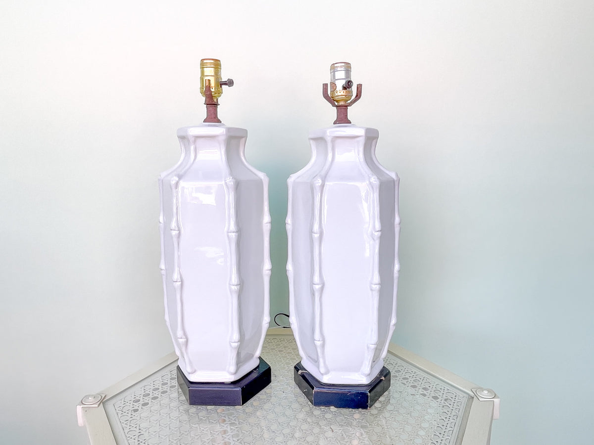 Pair of Palm Beach Faux Bamboo Lamps