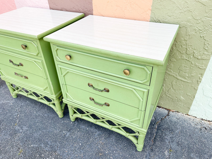 Pair of Ficks Reed Green Nightstands