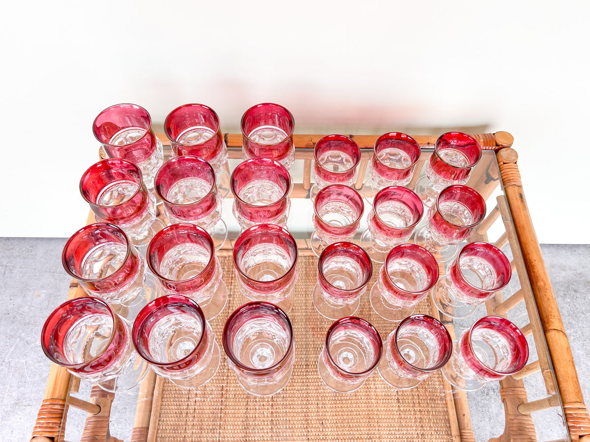 Set of Twenty Two Ruby Red 1960s Kings Crown Glassware