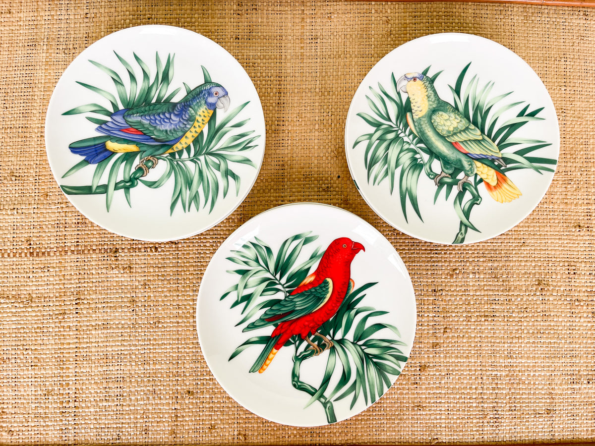 Set of Nine Festive Fitz and Floyd Bird Appetizer Plates