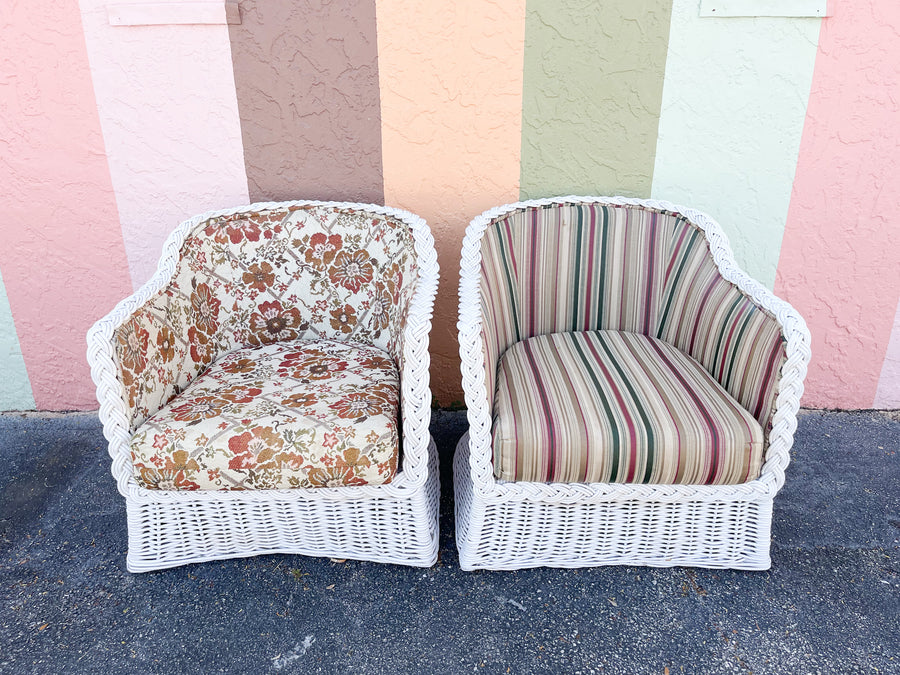 Pair of White Braided Rattan Chairs