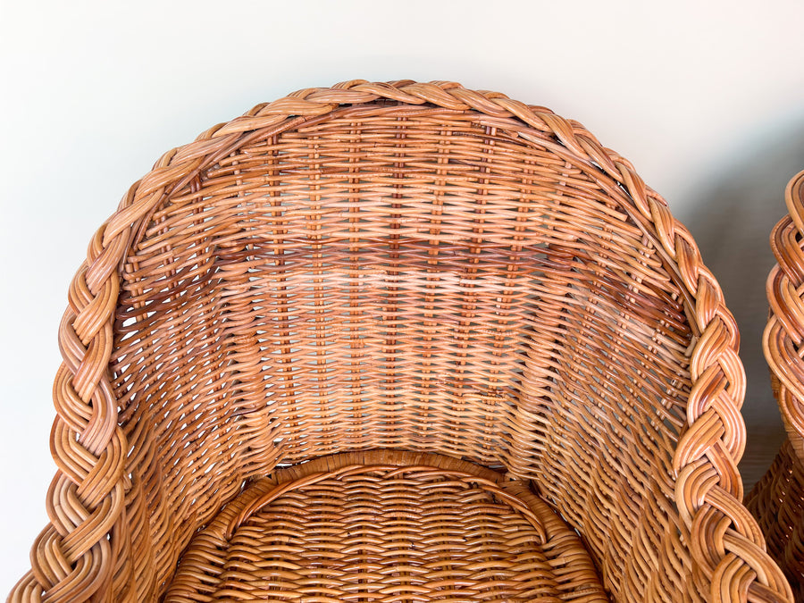 Pair of Braided Rattan Bar Stools