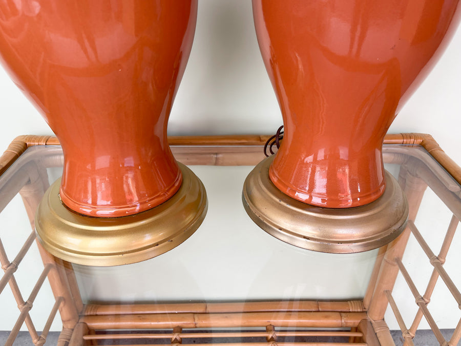 Pair of Ceramic Pumpkin Spice Ginger Jar Lamps