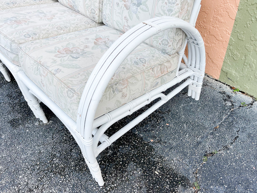 Granny Chic Painted Rattan Sofa