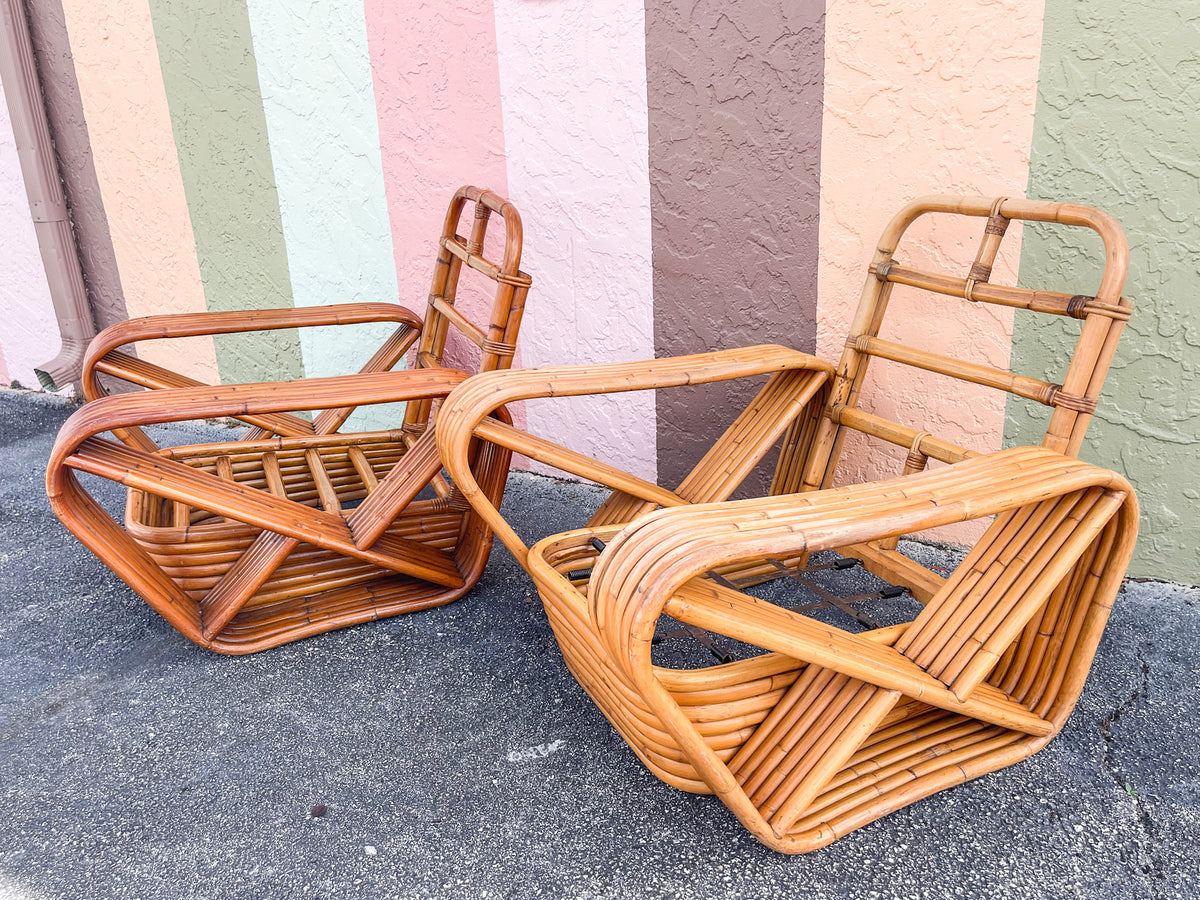 Pair of Frankl Style Rattan Pretzel Chairs