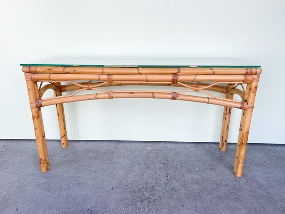 Old Florida Style Rattan Console