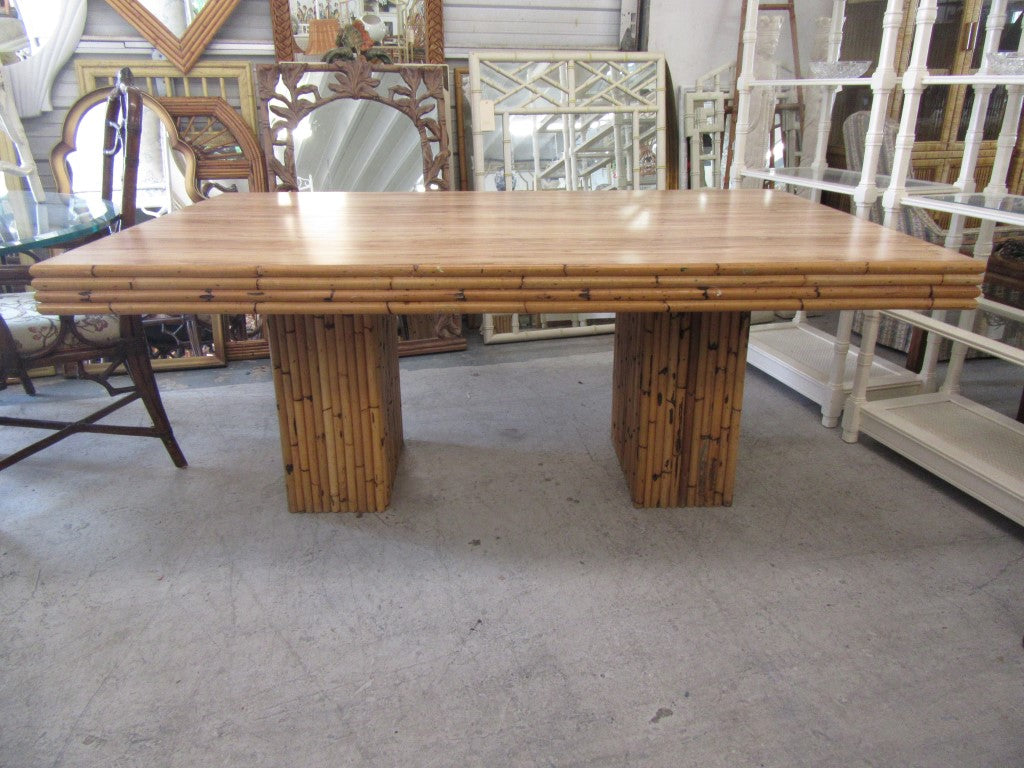 1970's Double Pedestal Bamboo Table