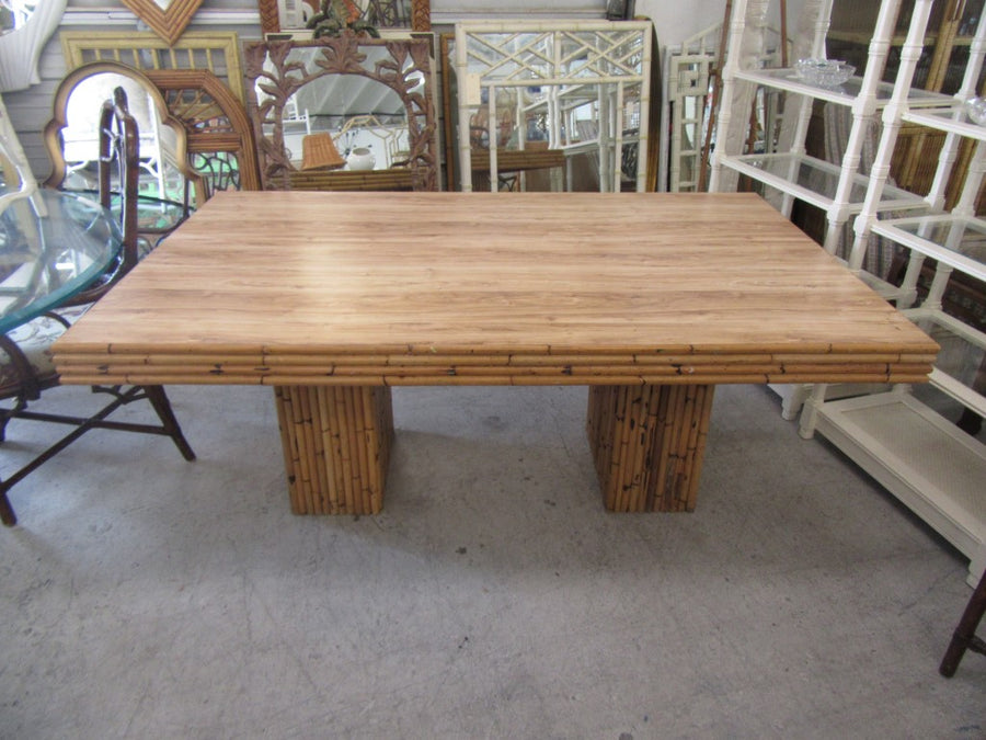 1970's Double Pedestal Bamboo Table