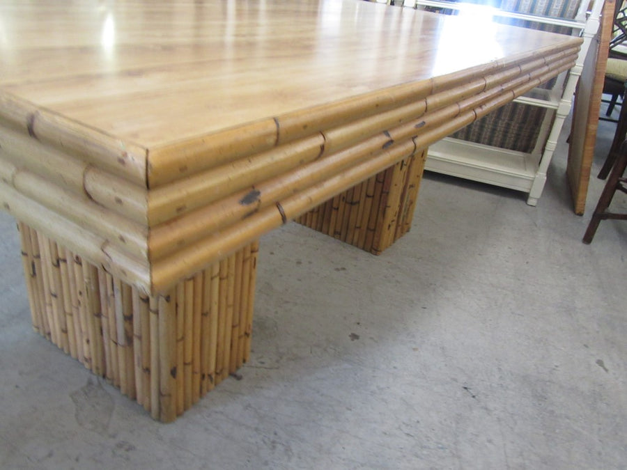1970's Double Pedestal Bamboo Table