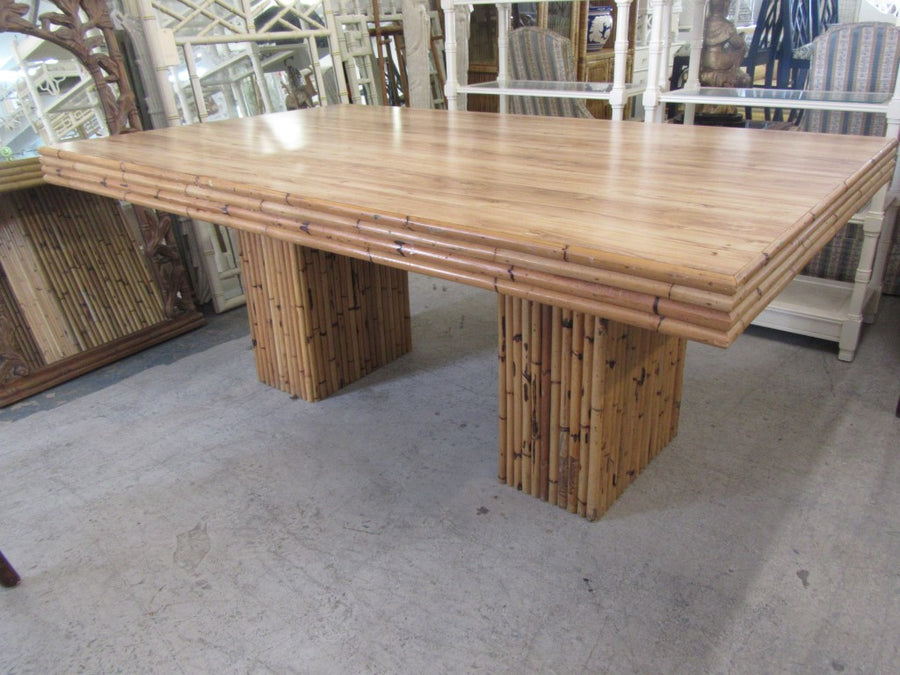 1970's Double Pedestal Bamboo Table