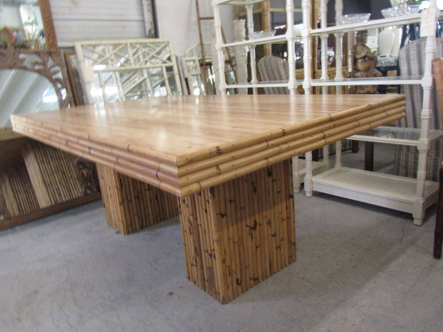 1970's Double Pedestal Bamboo Table