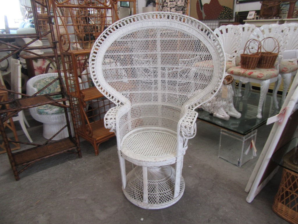White Wicker and Cane Fan Chair