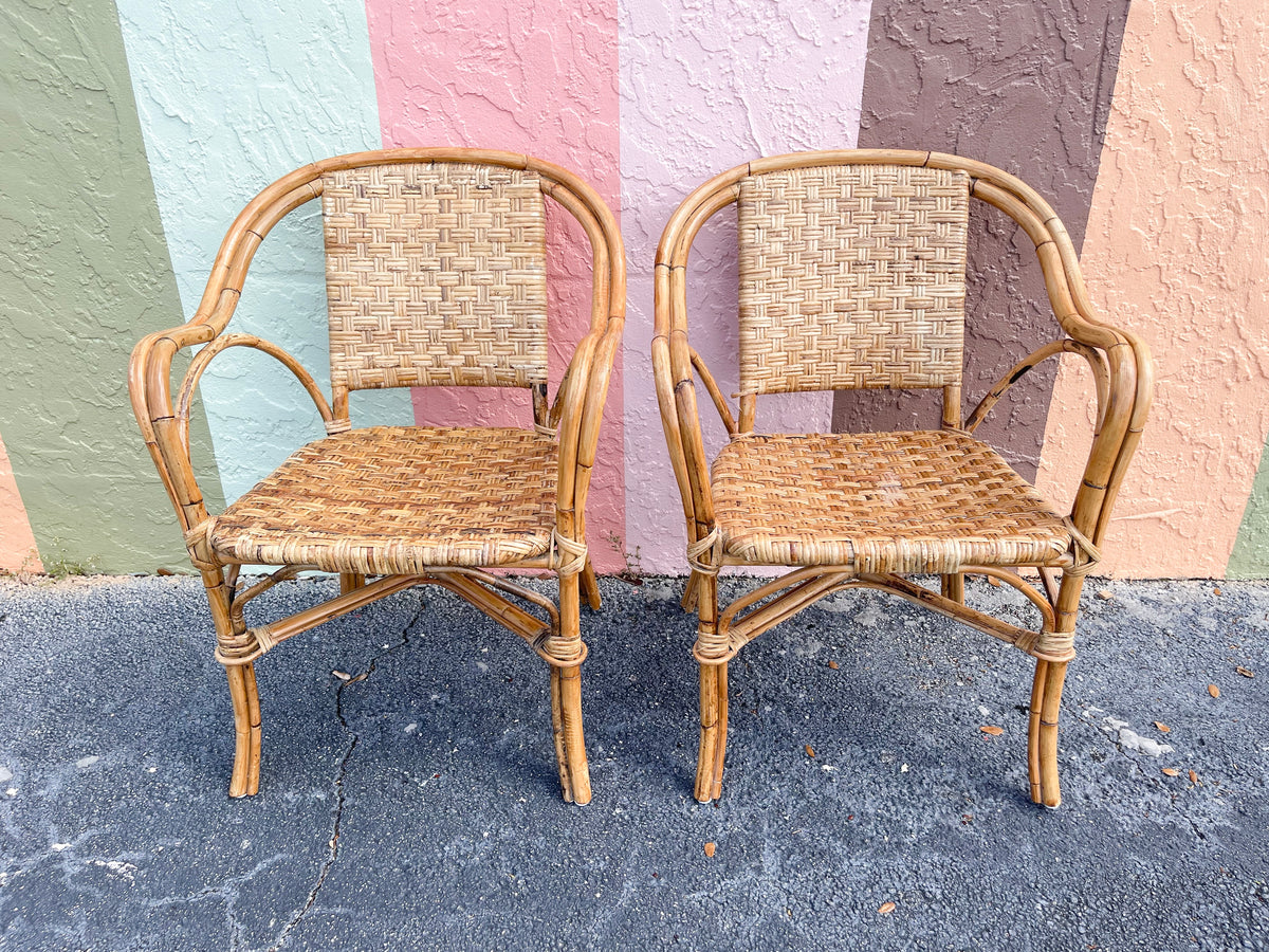 Pair of Woven Rattan Arm Chairs
