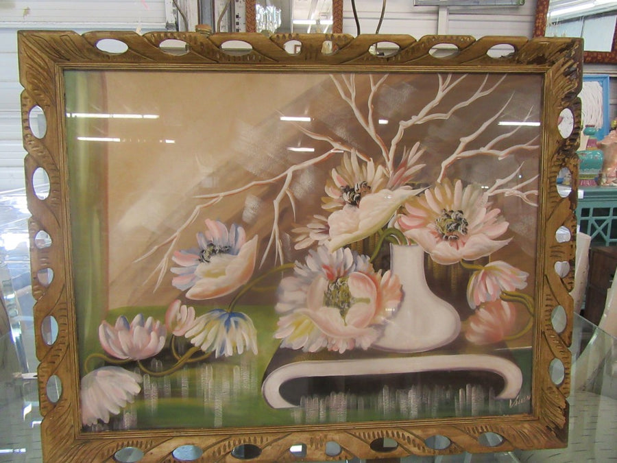 Signed Old Florida Painting in Carved Wood Frame