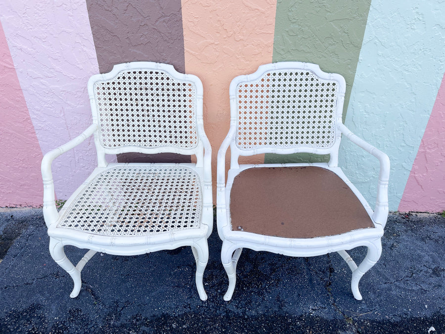 Pair of Faux Bamboo and Cane Arm Chairs