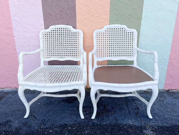 Pair of Faux Bamboo and Cane Arm Chairs