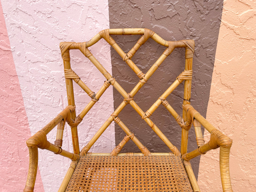 Pair of Italian Rattan Chippendale Chairs