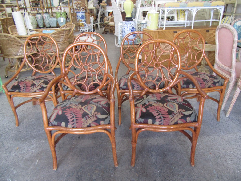 6 Rattan Spider Back Dining Chairs