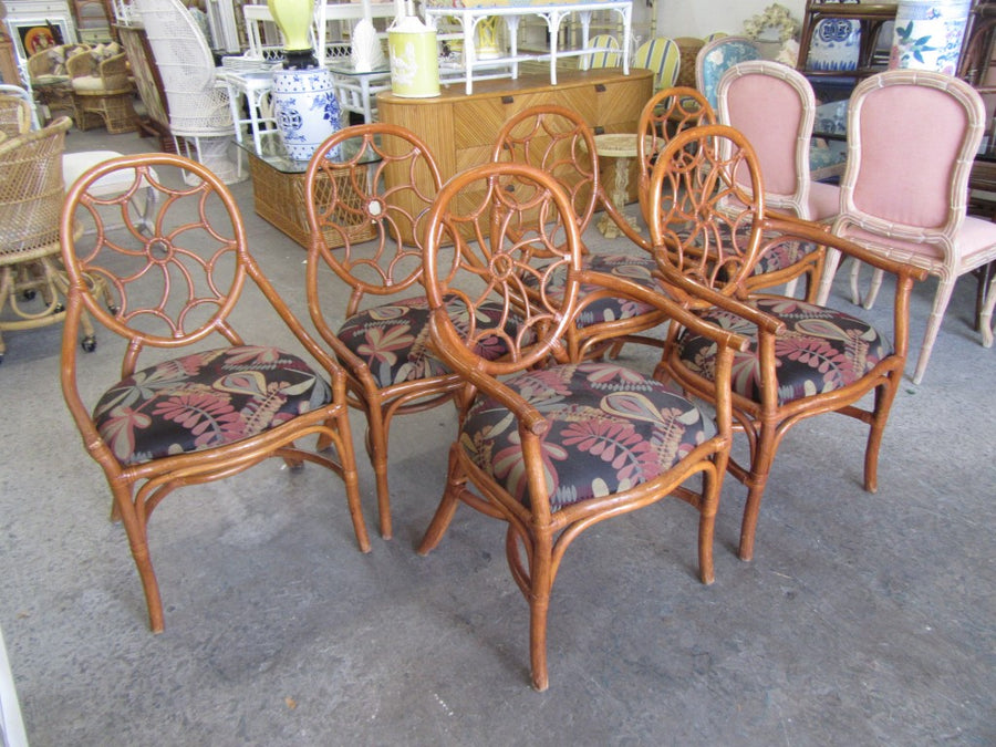 6 Rattan Spider Back Dining Chairs