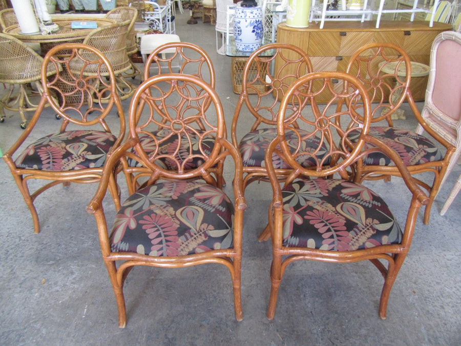 6 Rattan Spider Back Dining Chairs