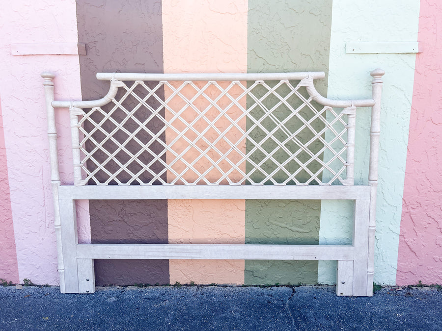 Pair of Ficks Reed Lattice Rattan Queen Headboards