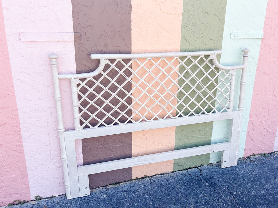 Pair of Ficks Reed Lattice Rattan Queen Headboards
