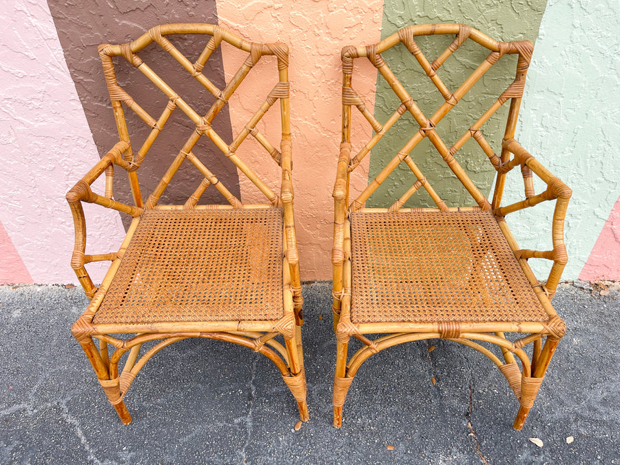 Pair of Italian Rattan Chippendale Chairs