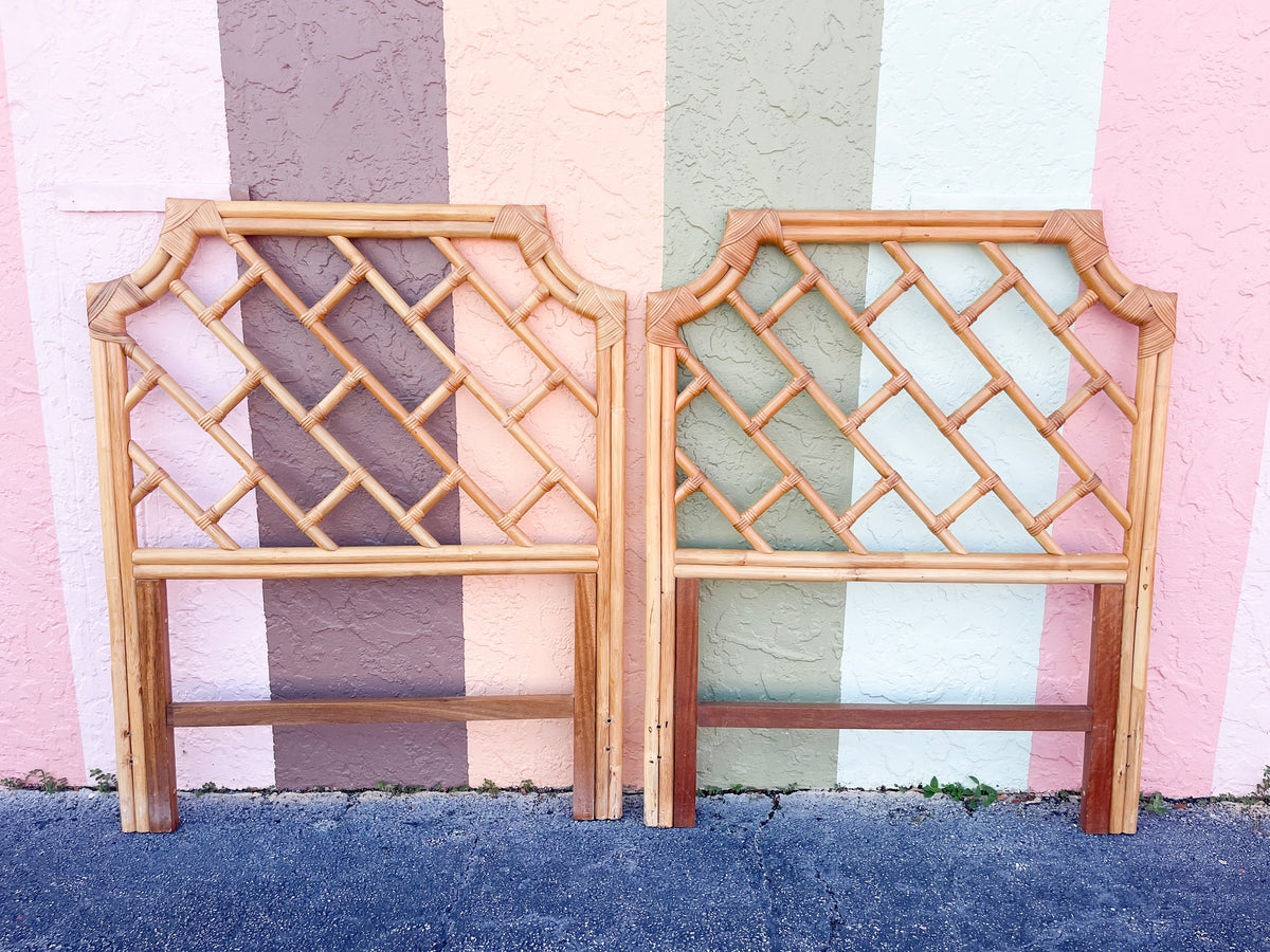 Pair of Chippendale Rattan Twin Headboards