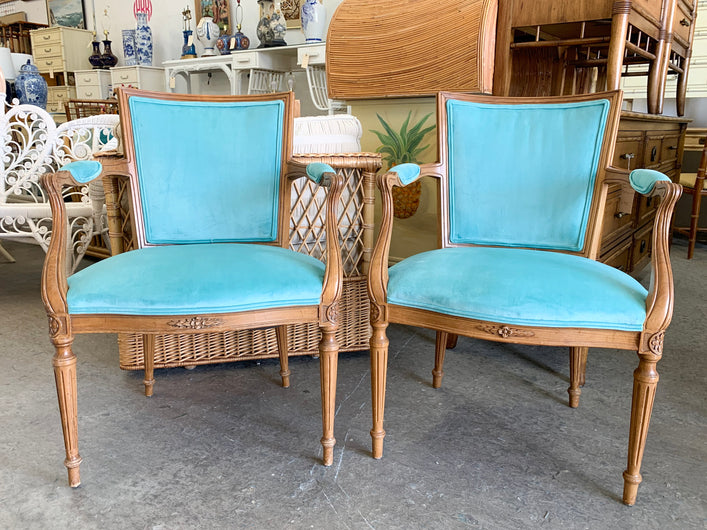 Pair of Turquoise Regency Bergere Chairs