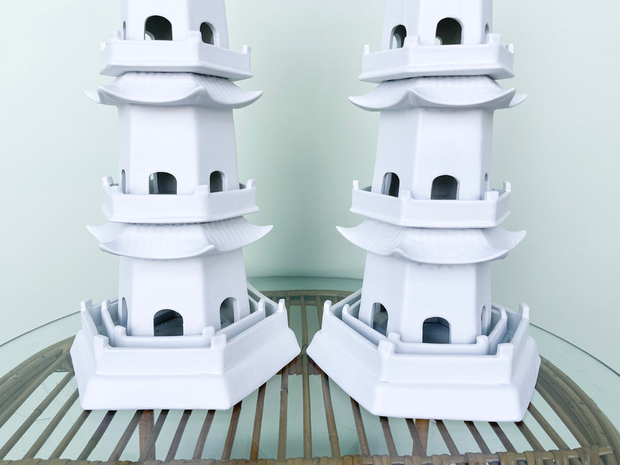 Pair of Modern Ceramic Pagoda Tulipieres