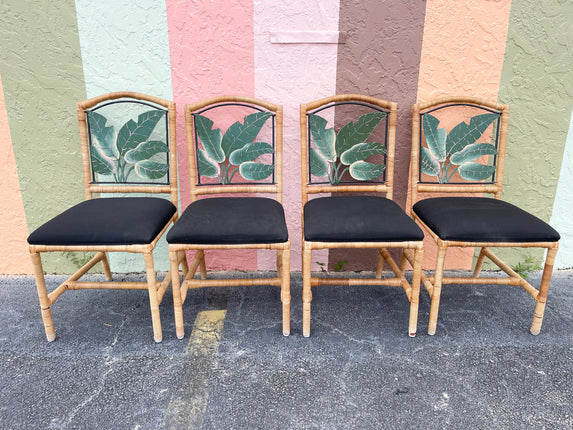 Set of Four Rattan Wrapped Banana Leaf Chairs