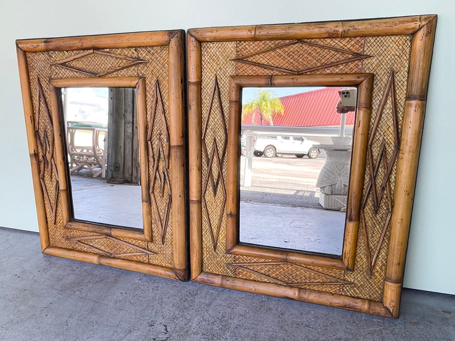 Pair of Islandy Rattan Mirrors