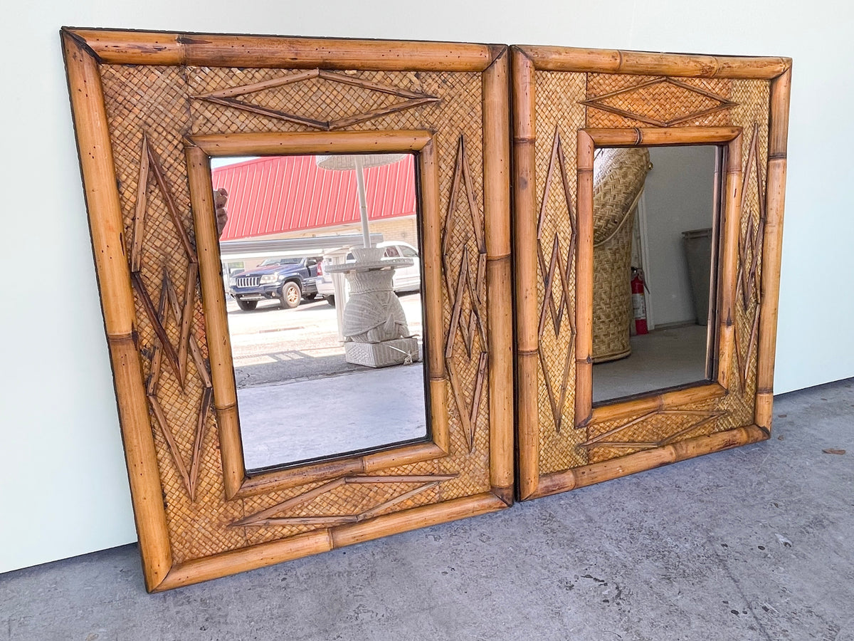 Pair of Islandy Rattan Mirrors