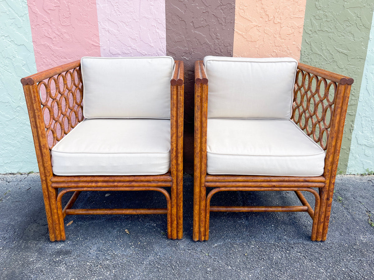 Pair of Rattan Circle Club Chairs