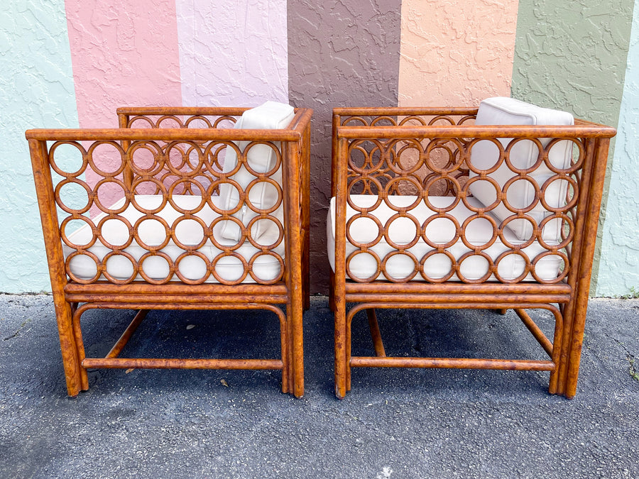 Pair of Rattan Circle Club Chairs