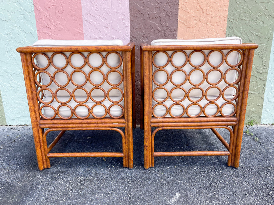 Pair of Rattan Circle Club Chairs