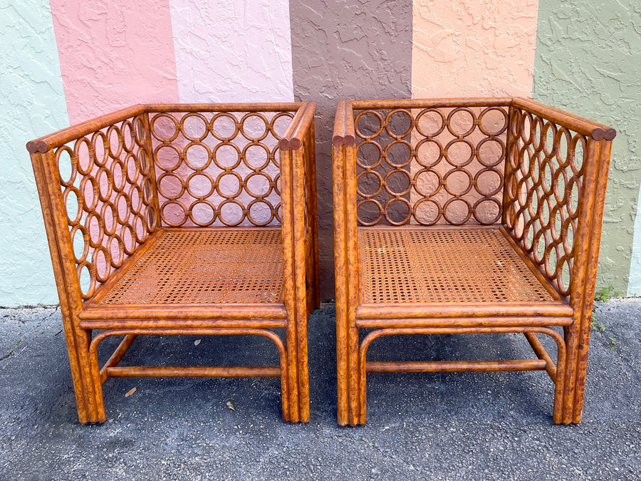 Pair of Rattan Circle Club Chairs