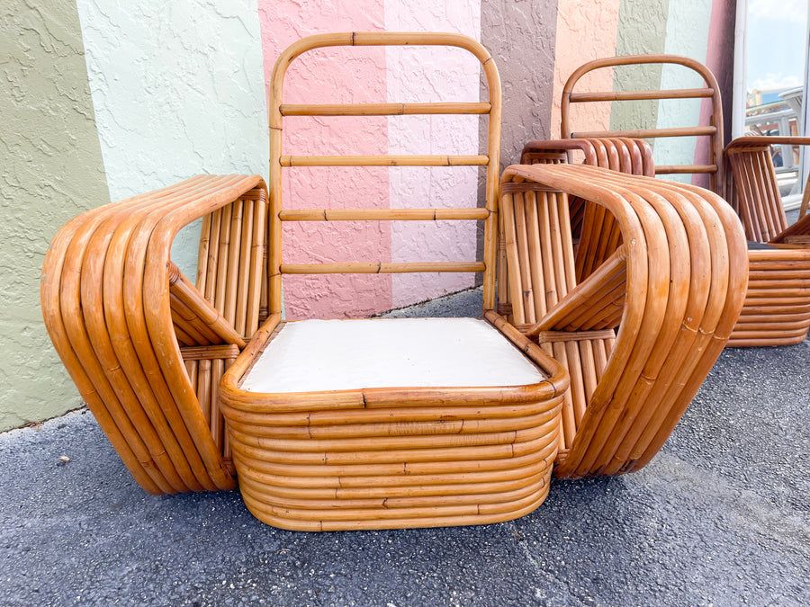 Pair of Frankl Style Rattan Pretzel Chairs