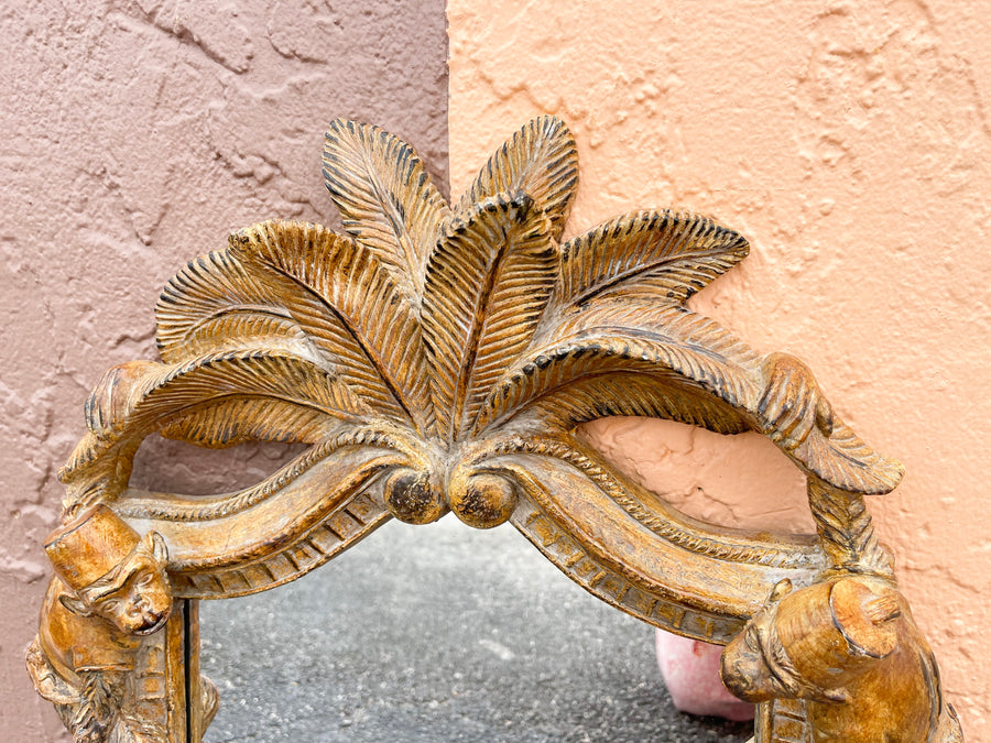 Wood Carved Palm and Monkey Mirror