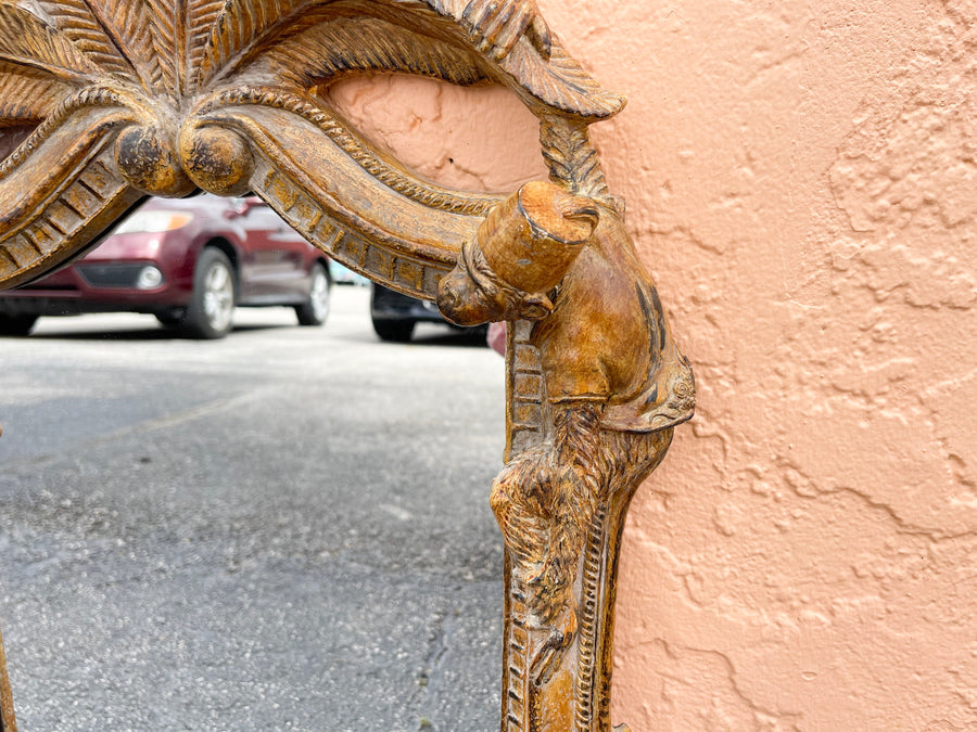 Wood Carved Palm and Monkey Mirror