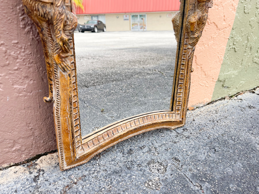 Wood Carved Palm and Monkey Mirror
