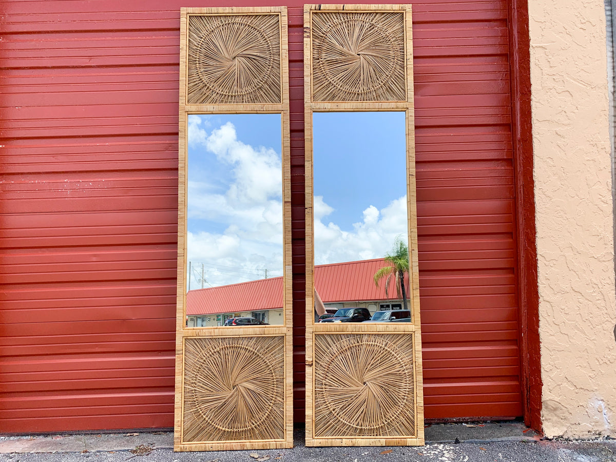 Pair of Island Chic Rattan Medallion Mirrors