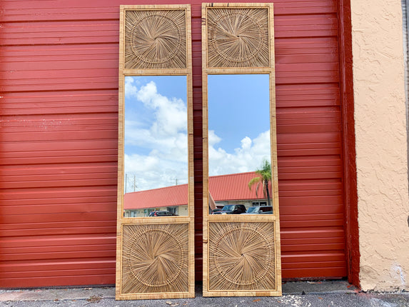 Pair of Island Chic Rattan Medallion Mirrors