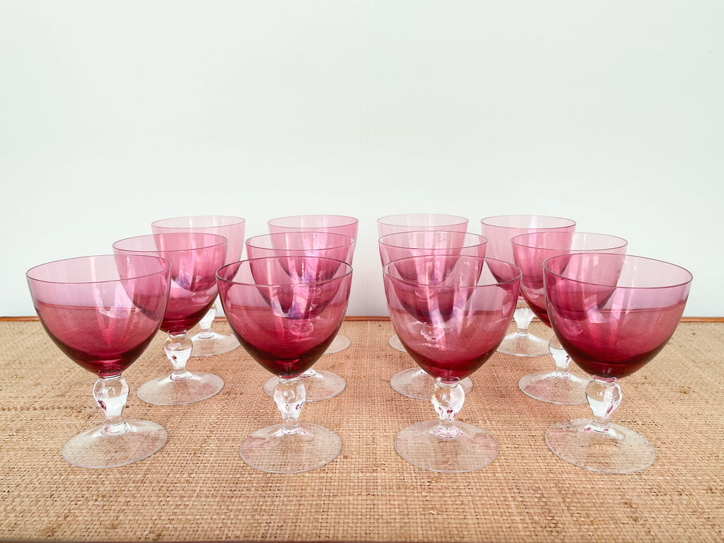 Set of Twelve Hot Pink Glassware