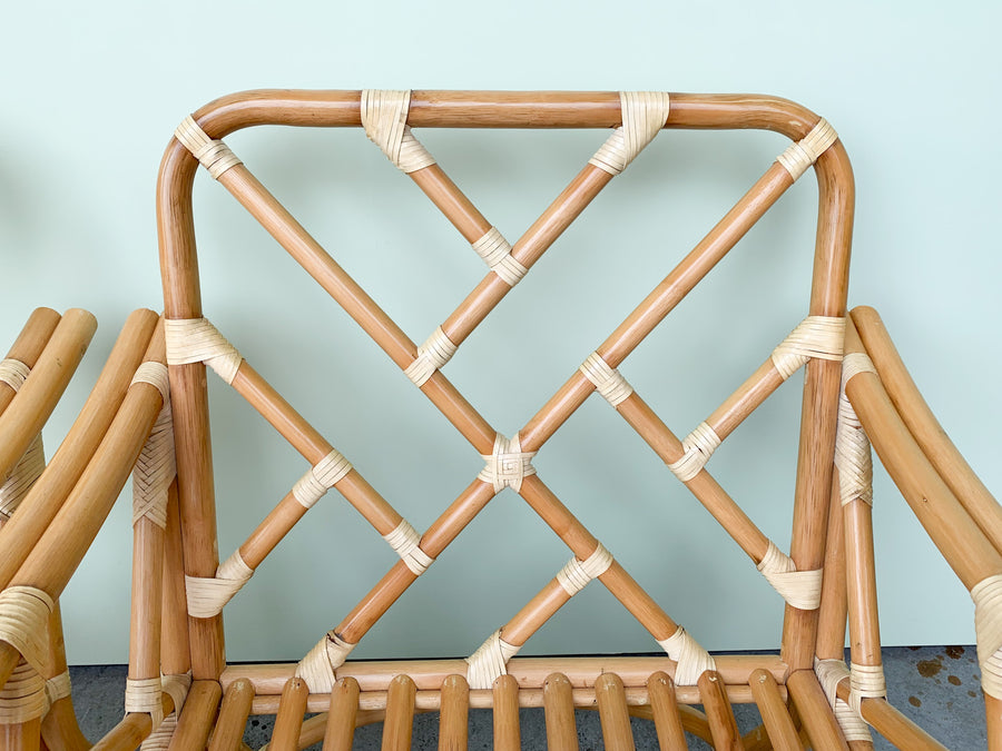Pair of Rattan Chippendale Lounge Chairs
